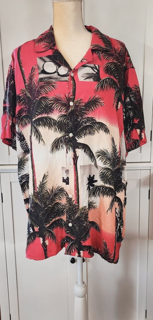 Original Use Men's Pink Black Hawaiian Button Down Short Sleeve Shirt Size XL